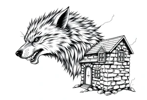 Big bad wolf huffing puffing and blowing a brick house down tattoo idea