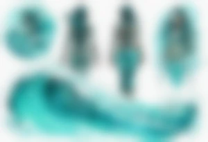 a turquoise Na'vi woman standing in the sea with water for legs surrounded by crashing waves tattoo idea