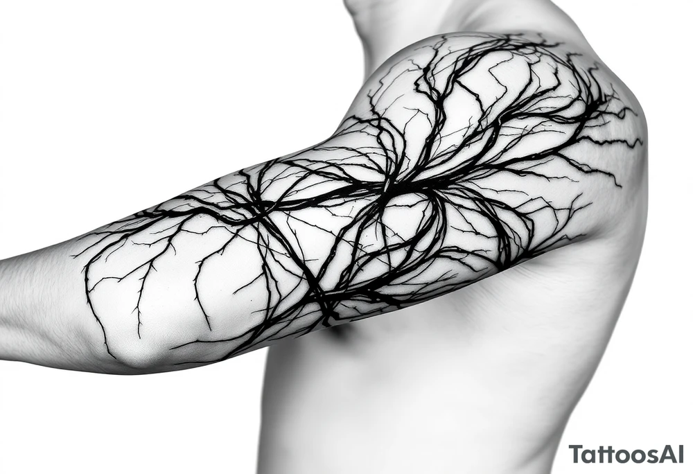 Lines that run/scattered across the veins, creating almost wound-like feel and is abstract linear. Almost paintbrush effects too. But not too many lines. tattoo idea