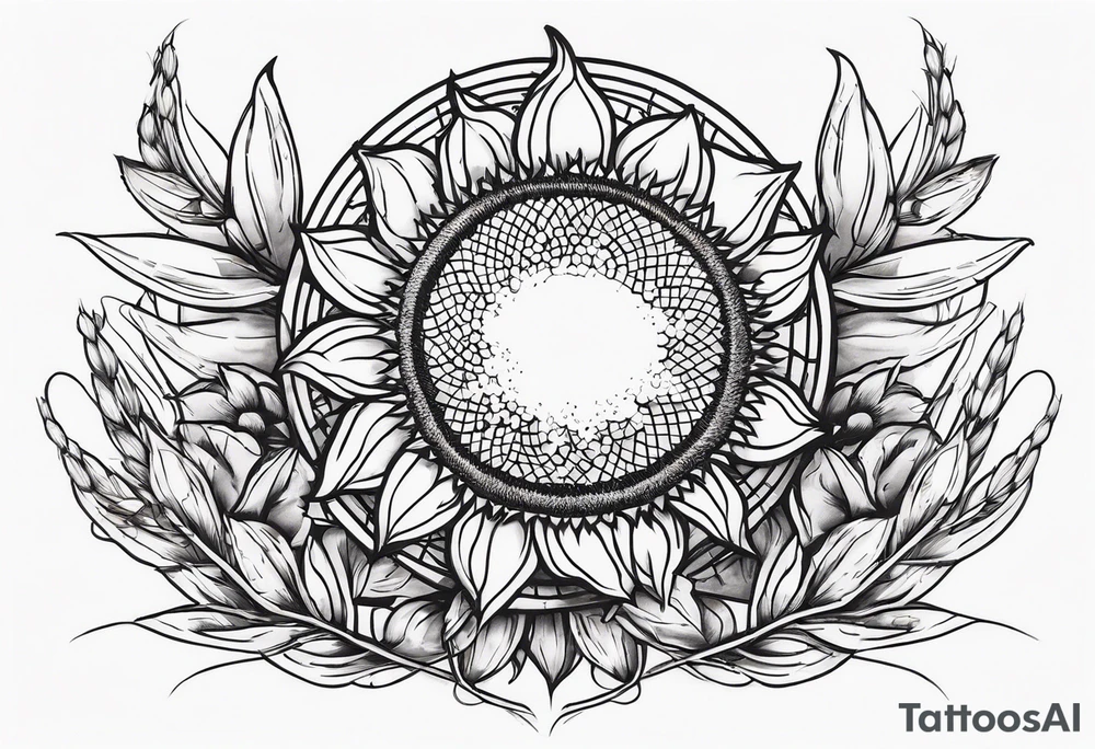 Sunflower, wheat, and barbed wire half sleeve tattoo idea
