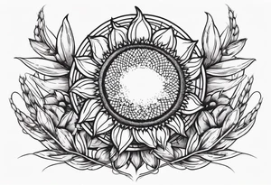 Sunflower, wheat, and barbed wire half sleeve tattoo idea