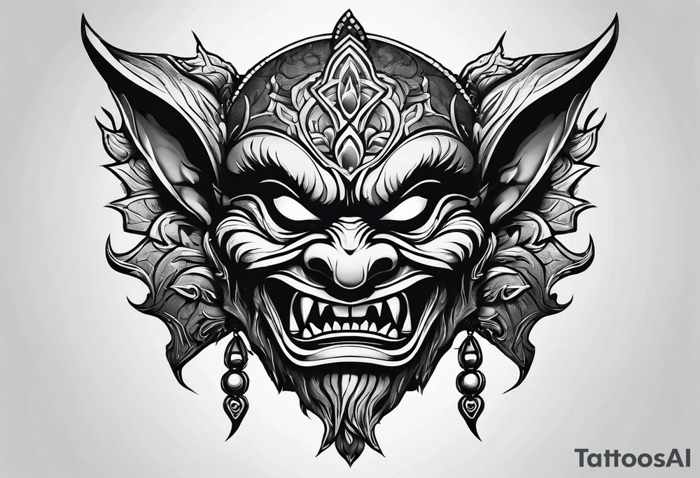 korean goblin mask with sharp teeth tattoo idea