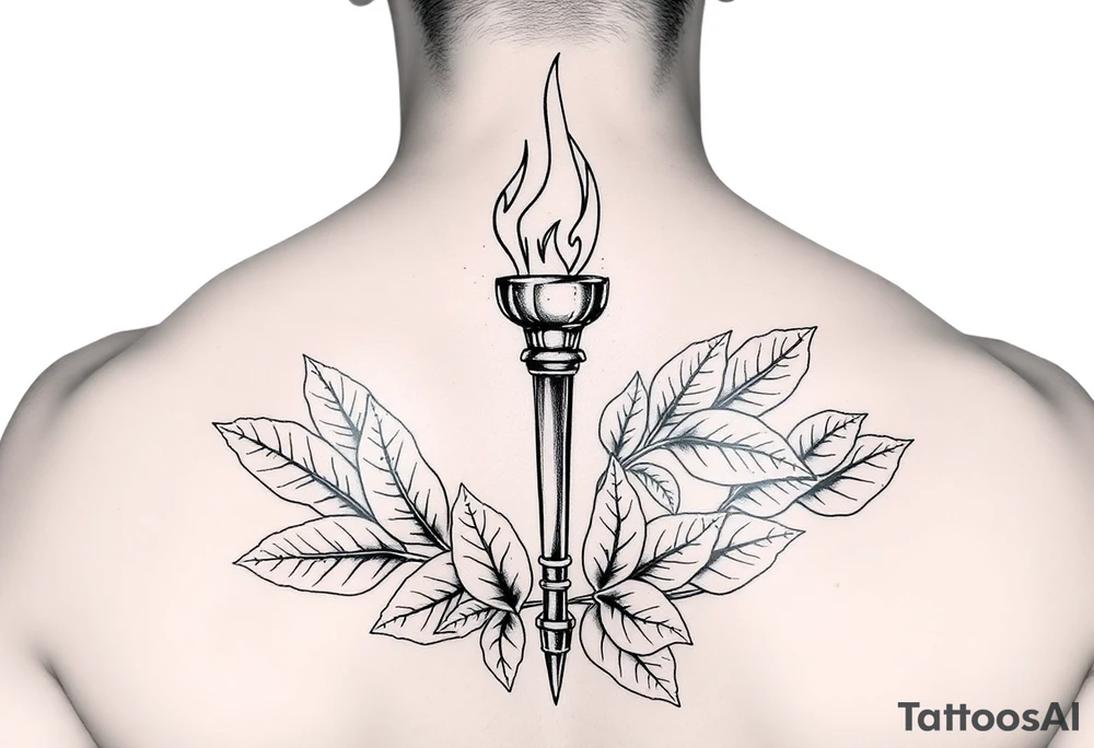 Leadership torch on a bed of fig leaves tattoo idea