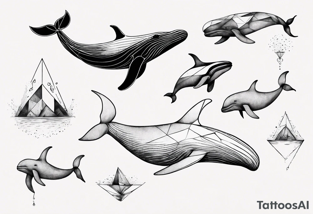 Geometric whale coming out of water tattoo idea