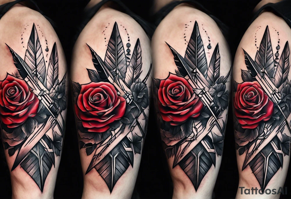 five Indian arrows going through a single rose on a forearm tattoo idea