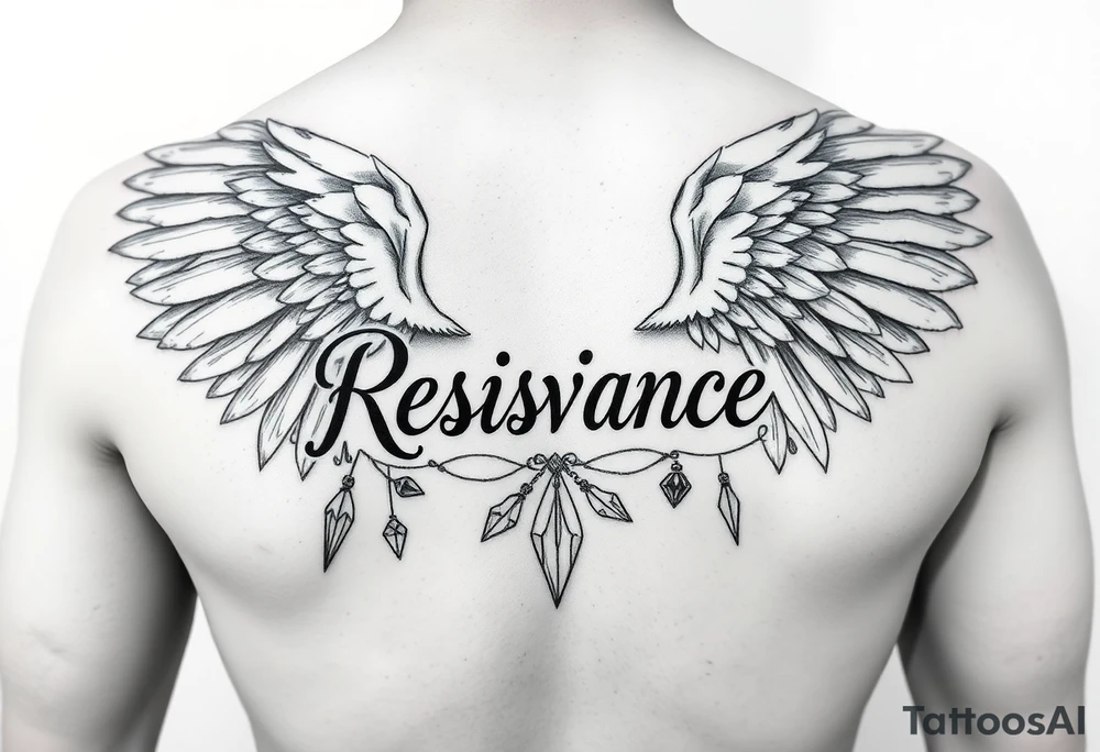 angel wings with related things. Write resilience tattoo idea