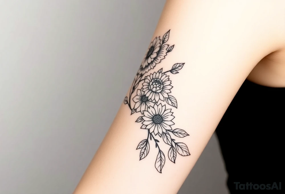Rose and Chrysanthemum bouquet tattoo tattoo idea