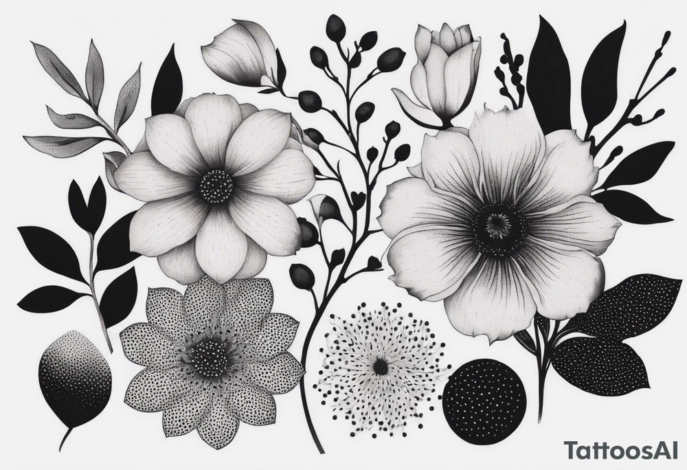 “Produce a series of minimalist flower tattoos, each representing different blooms with a focus on simplicity and beauty.” tattoo idea