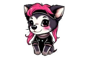 goth furry puppy girl with piercings on face and big boobs and big butt with black outfit on with pink hair tattoo idea
