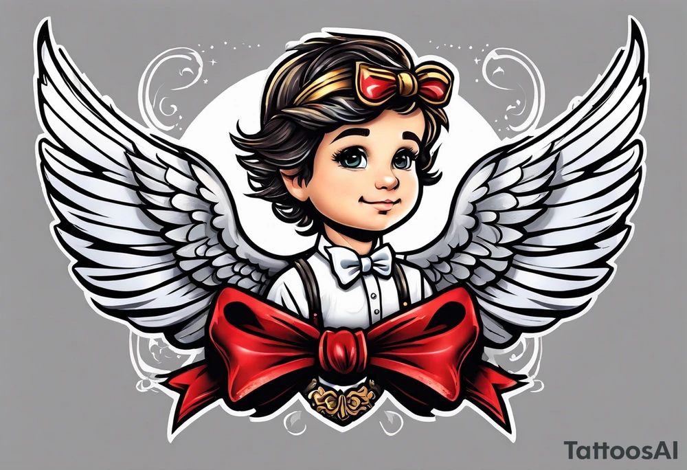 fly boy wings and a bow, cupido tattoo idea