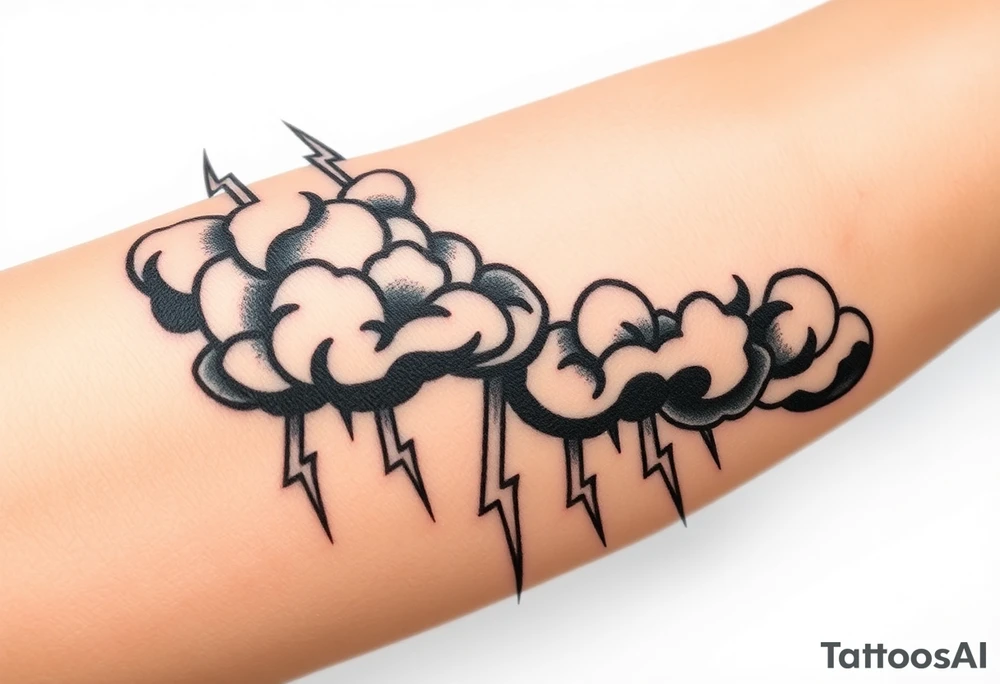 Black storm clouds with rain & lightning bolts tattoo idea
