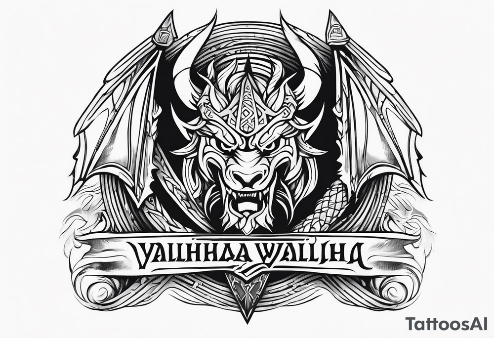 Valhalla sword dragon head axe viking church tattoo idea