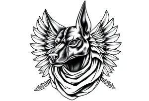 Egyptian Anubis god face muscle in Egypt style  with scarf
dog face surrounded Egyptian symbols based on elements tattoo idea