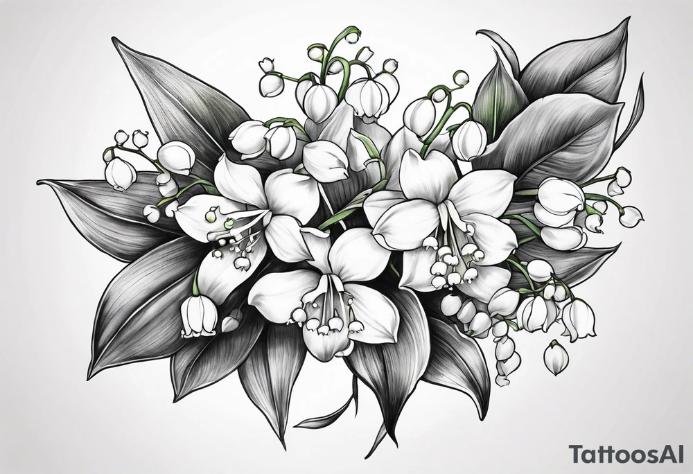 lily of the valley and belladona flowers tattoo idea