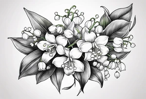 lily of the valley and belladona flowers tattoo idea