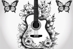 Guitar with flowers growing off the side, butterflies tattoo idea