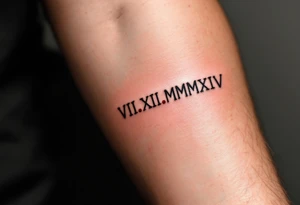 VIII.XII.MMXIV in thick black font circling the neck like a collar, with small ruby red dots separating the numerals. tattoo idea