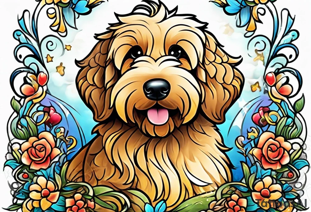 cartoon golden doodle in style of disney tattoo idea