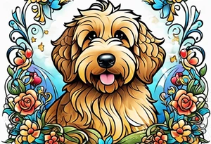 cartoon golden doodle in style of disney tattoo idea
