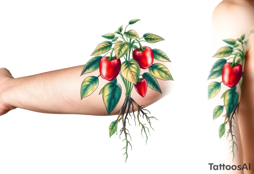 Pepper plant with roots tattoo idea