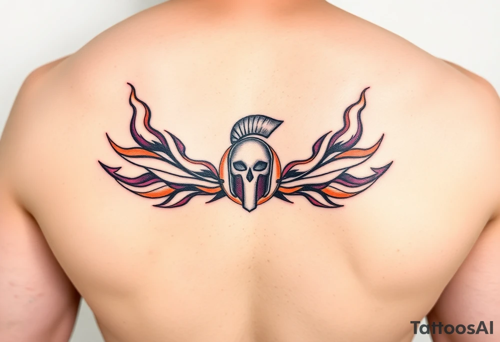 A leg sleeve merging AC and HC Sparta logos, surrounded by flames in red, orange, and violet. tattoo idea