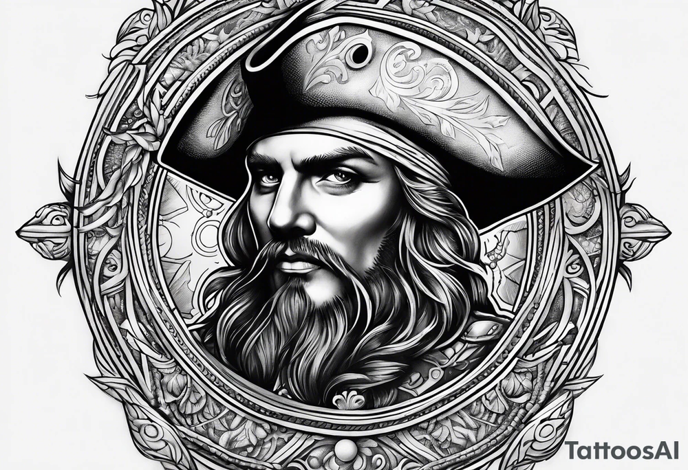 Pirate coin filigree sleeve tattoo idea