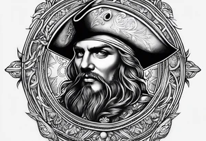 Pirate coin filigree sleeve tattoo idea