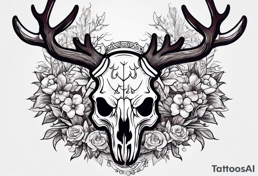 back tattoo of a front view reindeer  skull tattoo idea
