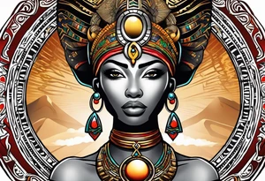 African Goddess wearing the eye of Horus and Ankh symbol tattoo idea