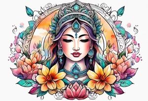 Hippy Buddhist feminine floral tattoo idea
