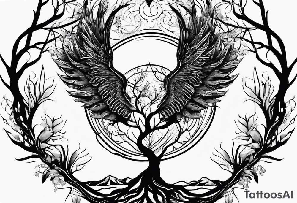 the virgo sign made out of tree roots tattoo idea