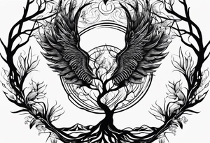 the virgo sign made out of tree roots tattoo idea