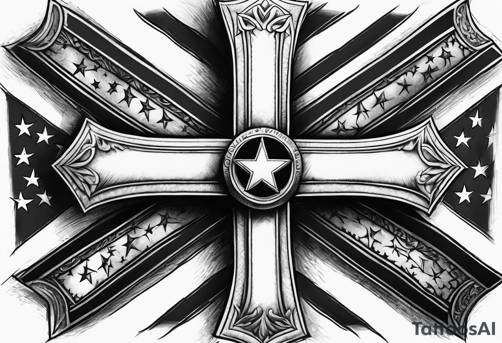 cross with an amercian flag theme tattoo idea