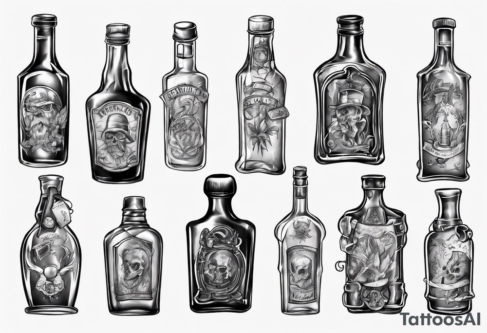Old alcohol bottles tattoo idea