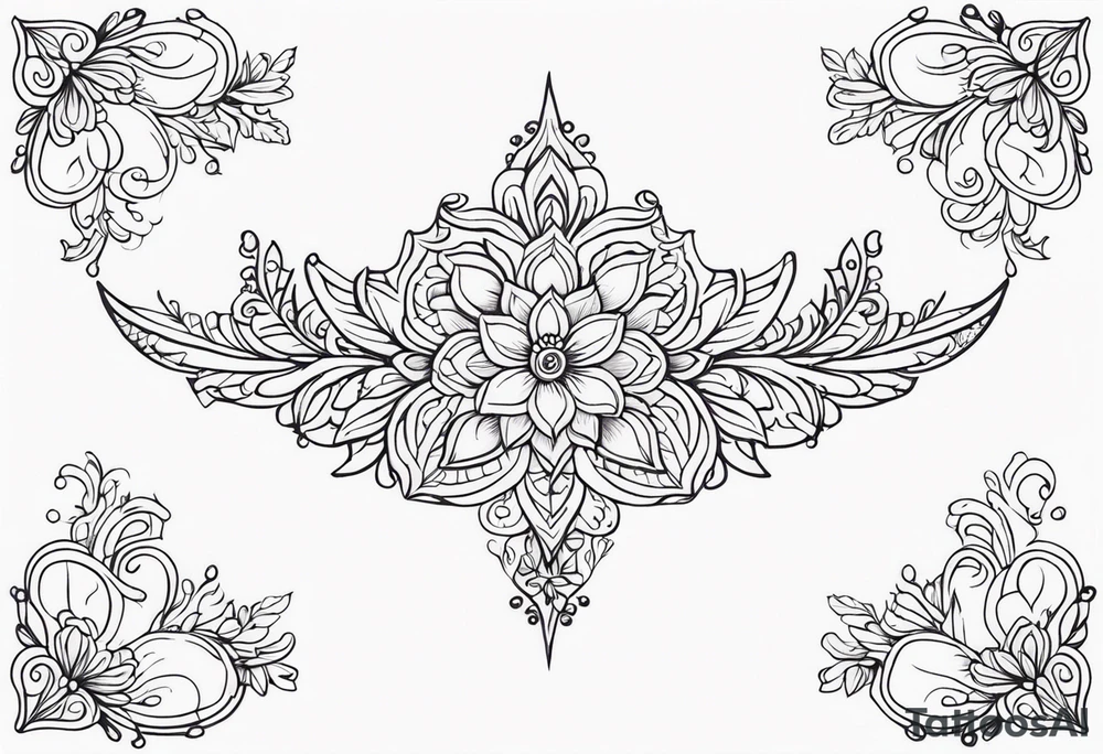 small long ornate floral sternum tattoo tattoo idea