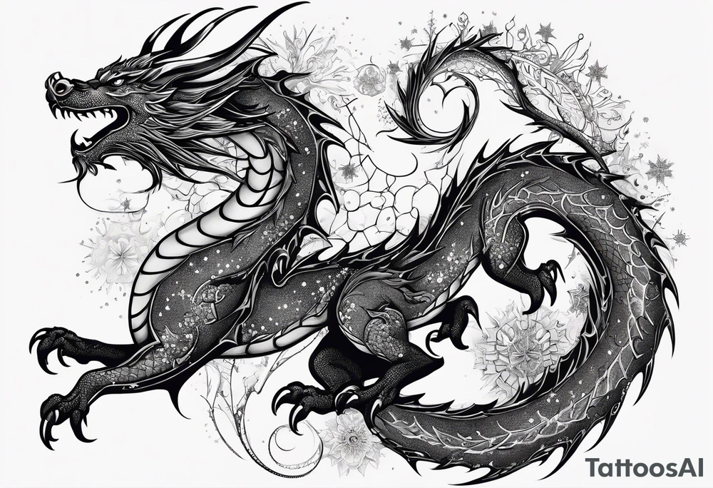 Constellation, dragon,snowflake tattoo idea