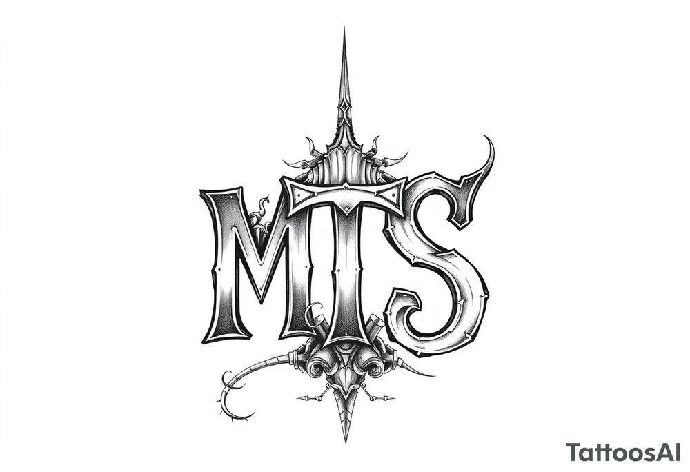 Mechanical style with the letters MTS tattoo idea