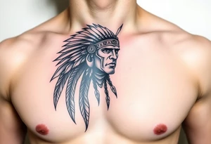 Warrior Indian left chest full color tattoo idea