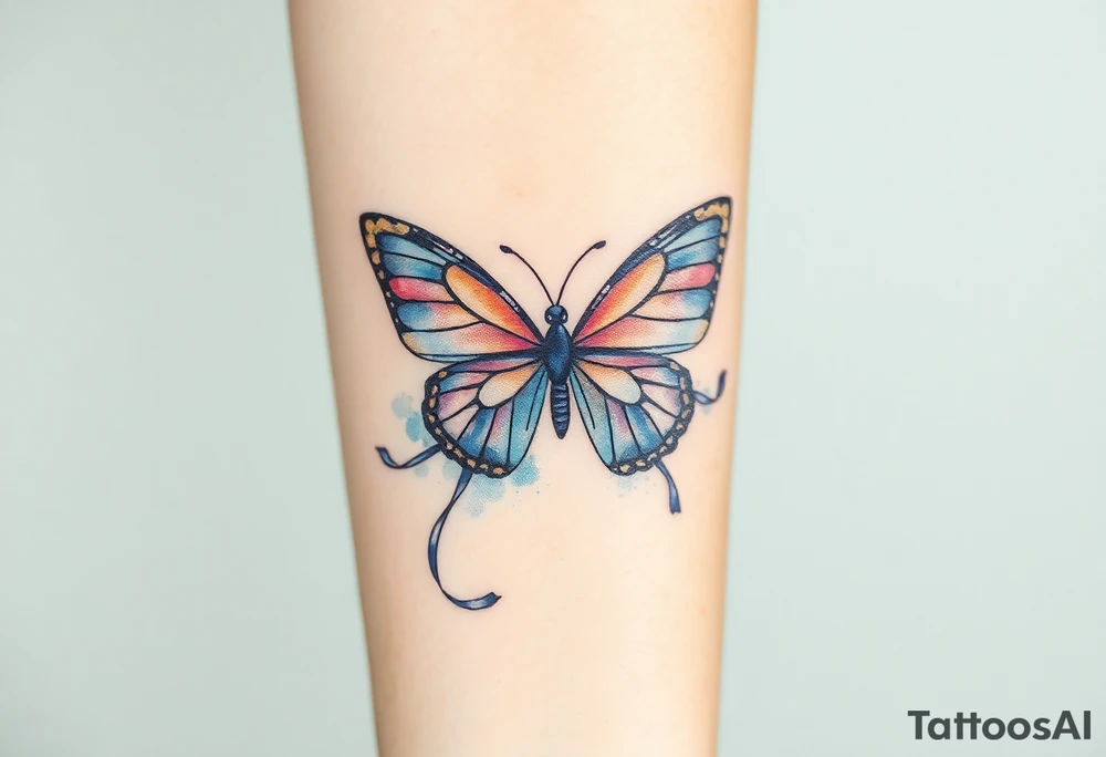 ethereal butterfly with flowing silk ribbons in moonlight tattoo idea