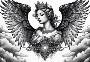 Neck tattoo angelic with a hint of space and angels and clouds and crown tattoo idea