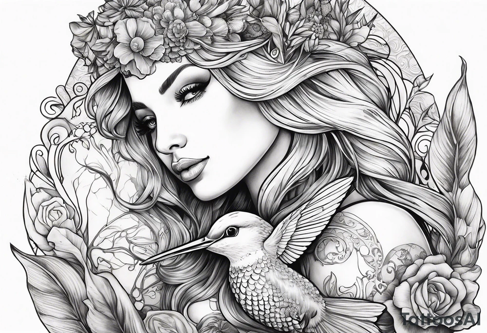 Mermaid holding hummingbird tattoo idea