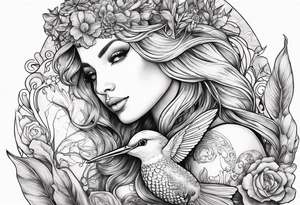 Mermaid holding hummingbird tattoo idea