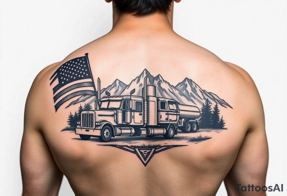 Masculin, American flag, country, mountains, wildlife, nature, racing , father of 4 trucks blue collar tattoo idea