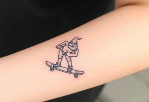 an old bearded peter pan riding a skateboard tattoo idea