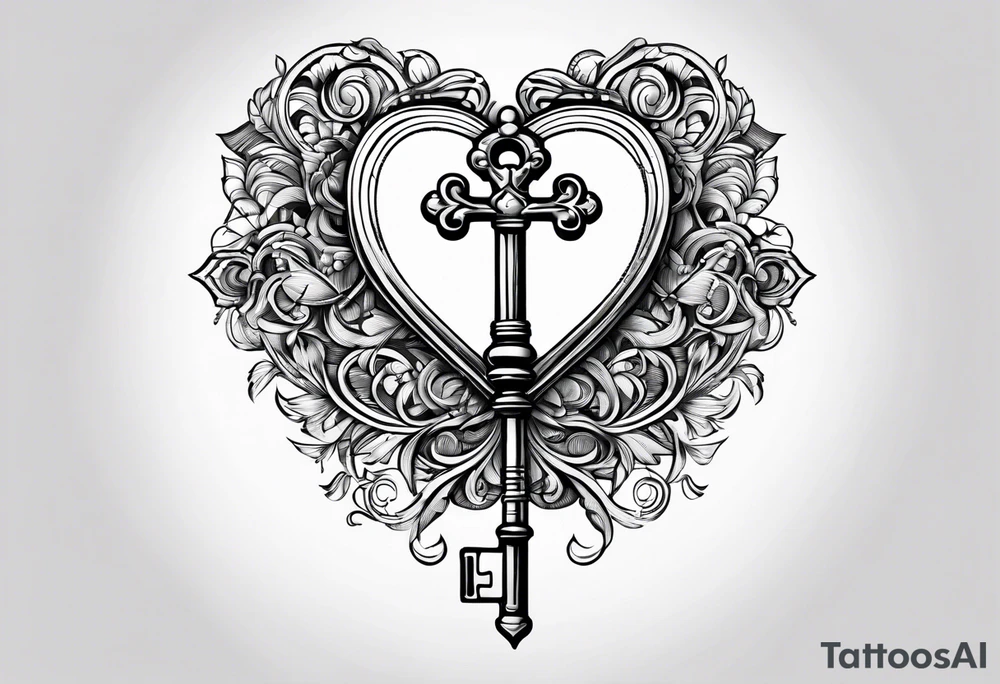 Heart shaped antique key tattoo idea