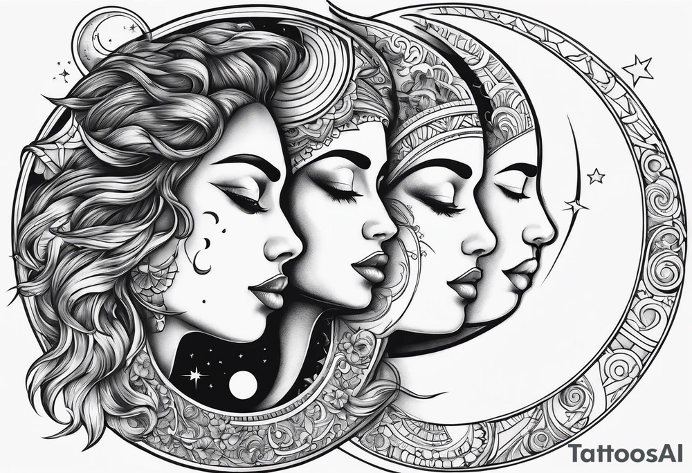 sun and the moon, the overlap
the sun has a woman's half 
face, and the moon, a man's face half tattoo idea