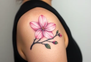 mole holding a delicate pink cherry blossom, with gentle pastel tones and a dreamy aesthetic tattoo idea