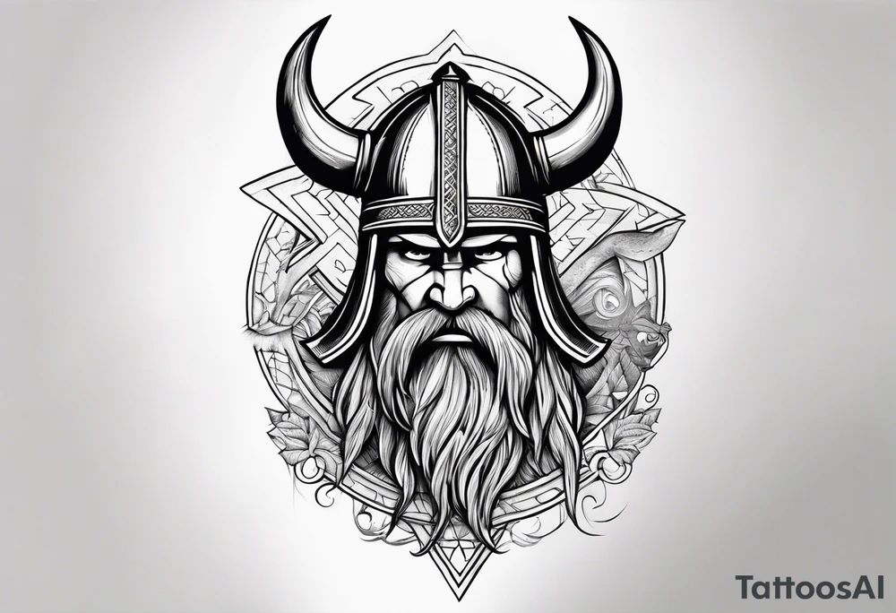 Lightning with the word tetellestai and a Viking helmet tattoo idea