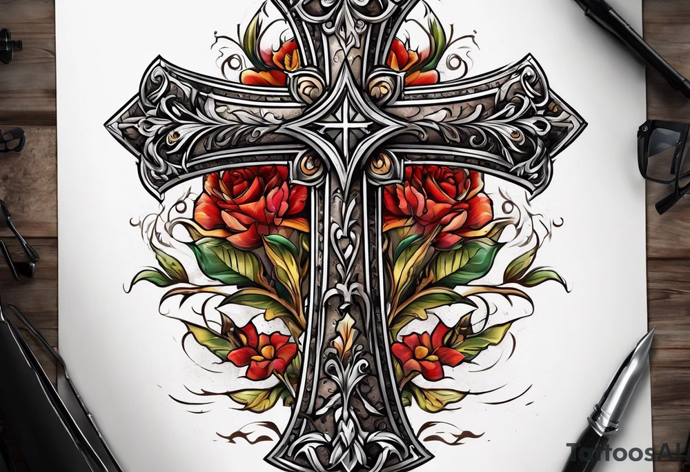 rustic cross tattoo idea