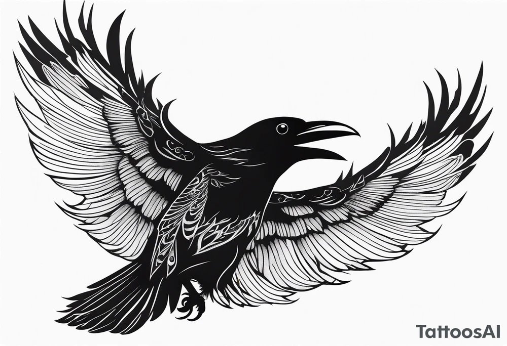 Black raven roaring in the sky tattoo idea